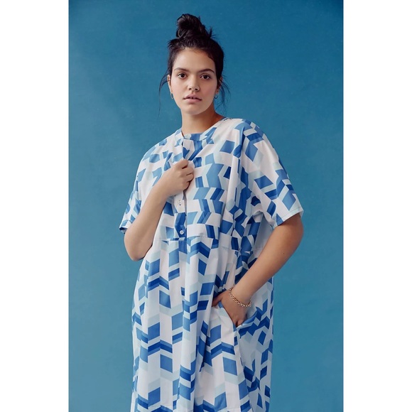 NWT ANTHROPOLOGIE Blue Peter Som Cressida Henley Geometric Tunic Dress M… - Picture 4 of 8
